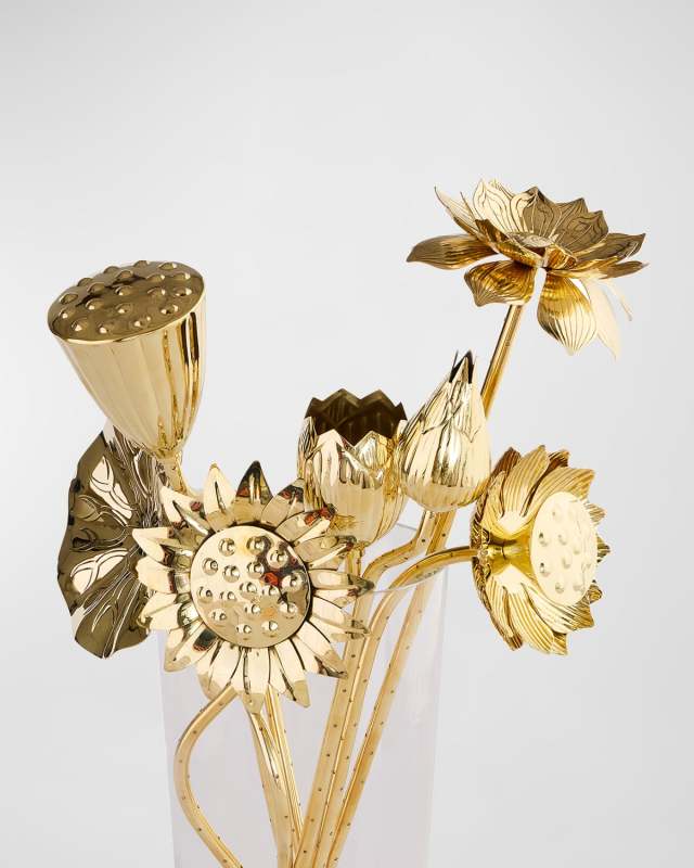Brass Flower Bouquet, Set of 7